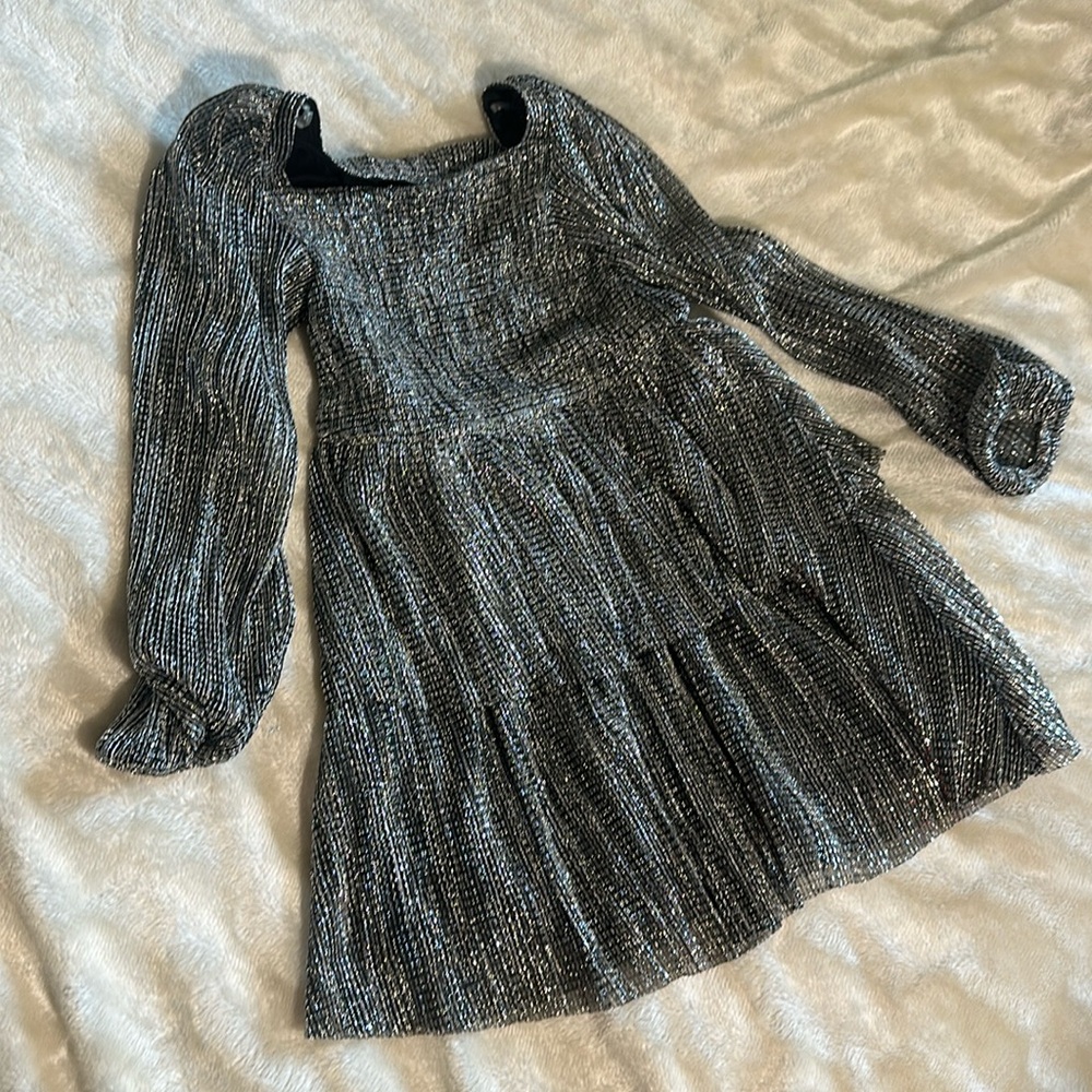 Silver sparkling dress formal with long sleeves
